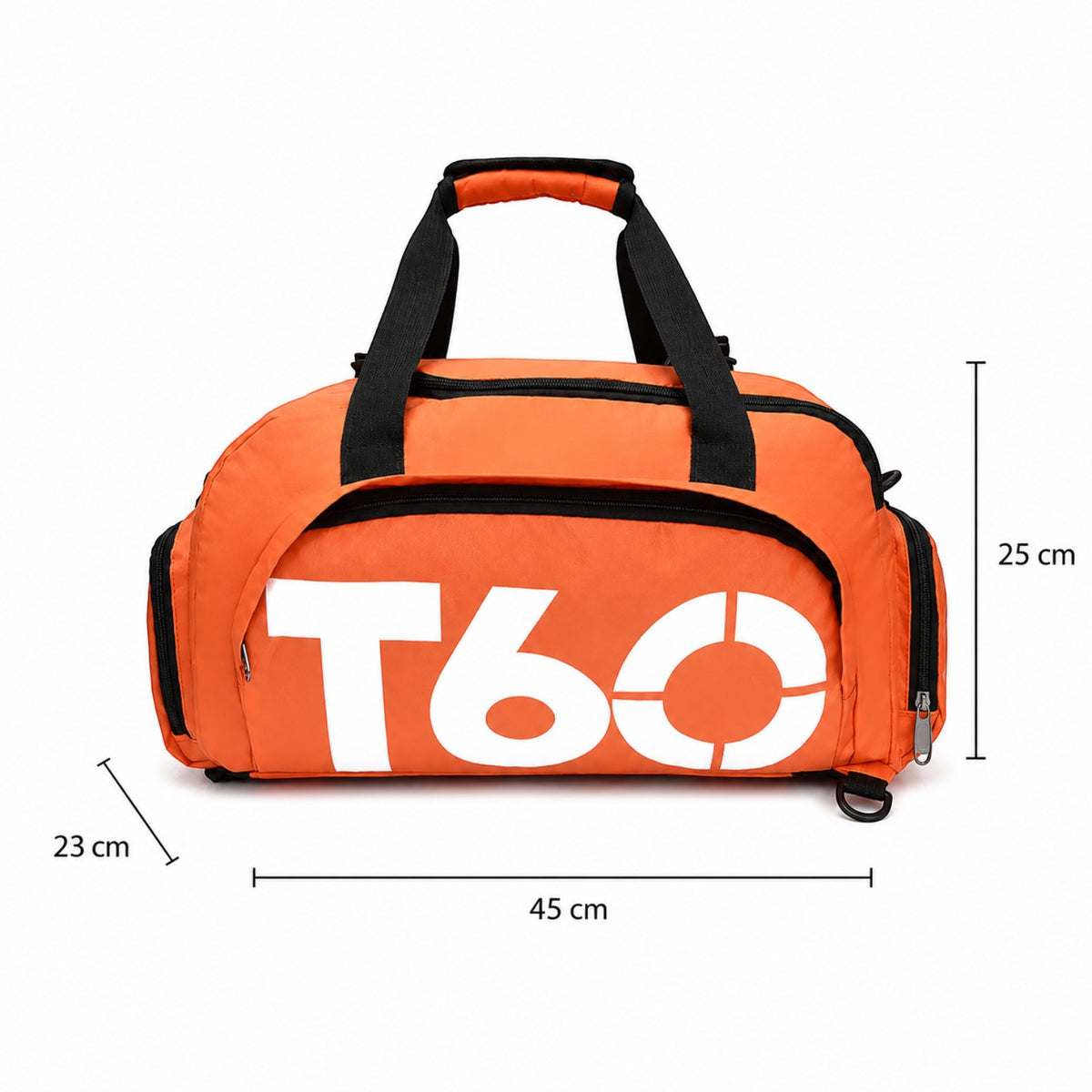 Sac de sport orange Univers Sac en nylon imperméable avec logo T60 blanc, idéal pour le fitness et les voyages.