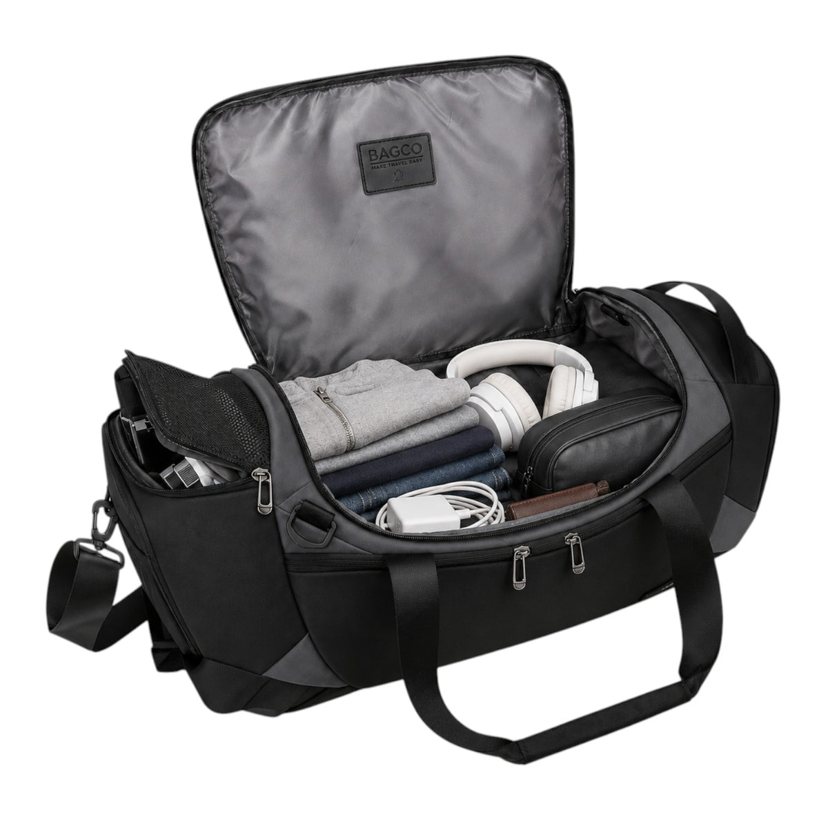 Sac de sport Univers Sac noir en tissu Oxford avec compartiment spacieux pour vêtements, casque et accessoires