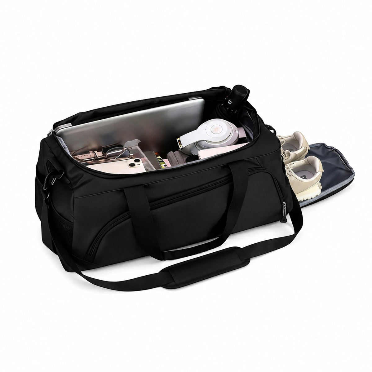 Sac de sport Univers Sac noir en tissu Oxford avec compartiment pour chaussures et rangement organisé pour voyage