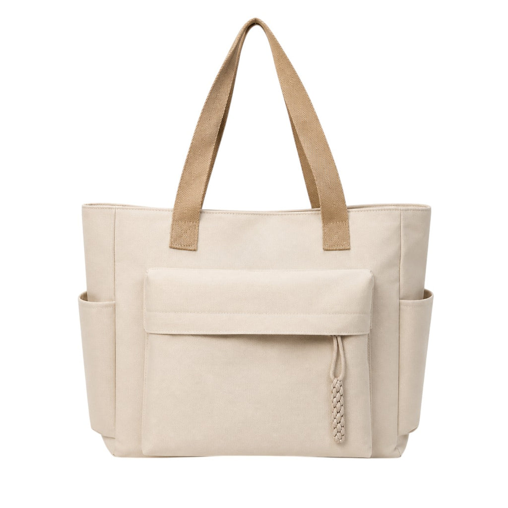 Sac fourre-tout Univers Sac en toile beige avec poches extérieures et fermeture éclair, idéal pour un usage quotidien.