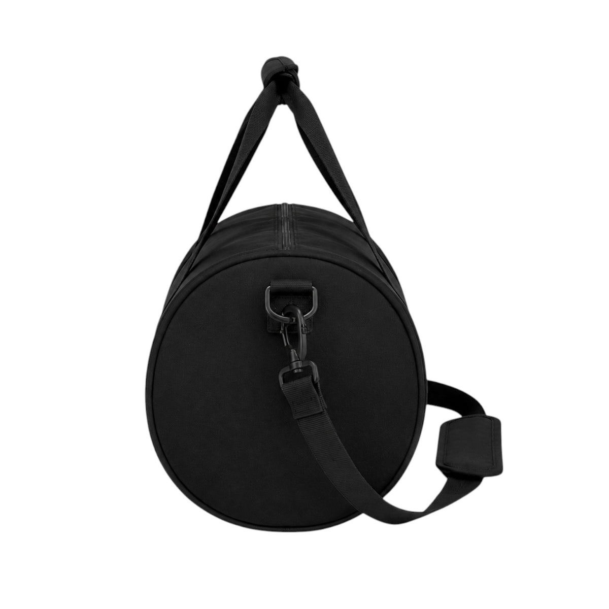 Sac de voyage Univers Sac noir en polyester avec bandoulière réglable, vue latérale du sac de sport cylindrique