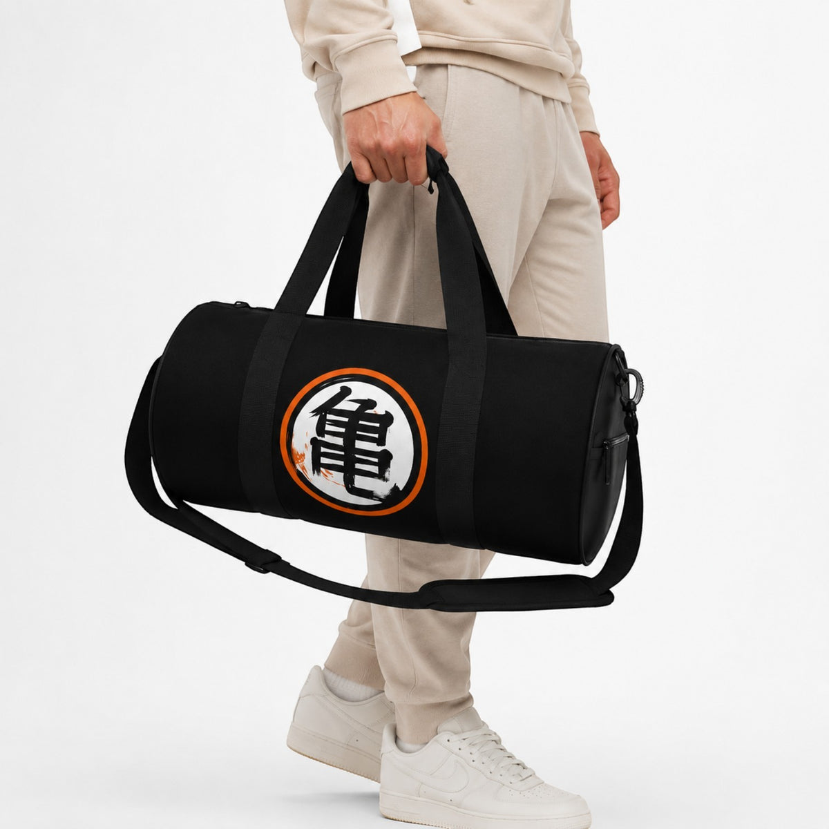 Sac de voyage Univers Sac noir en polyester avec logo Kanji DBZ, idéal pour le sport ou les déplacements