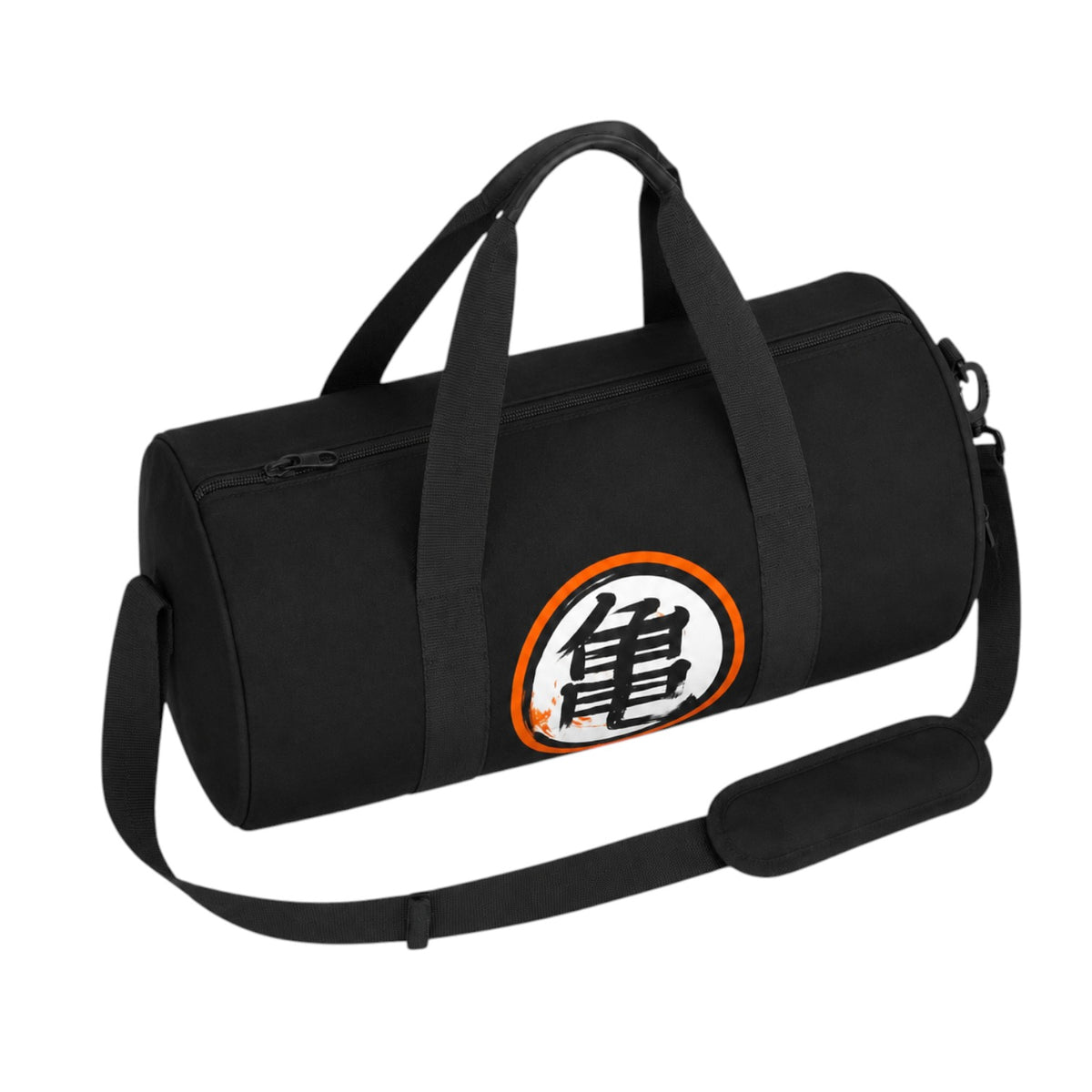 Sac de voyage Univers Sac noir en polyester avec imprimé Kanji DBZ, idéal pour le sport, la salle de gym ou les voyages.